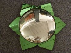 Retro convex mirror in the form of a flower with green glass surround, 53.5cm diameter