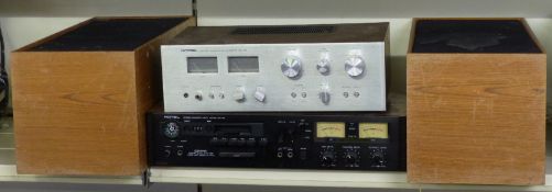 Rotel stereo integrated amplifier RA314, a stereo cassette deck RD-12F and a pair of Celestion