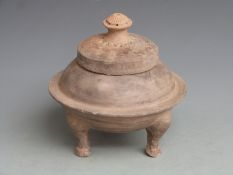 Chinese pottery censer raised on three shaped legs, height 16cm, diameter 21cm