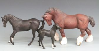 Beswick Large Action Shire and Black Beauty and Foal, tallest 21cm