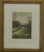 Curtius Duassut watercolour figures on a track, signed and dated 90 lower right, 22 x 16cm