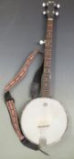 Ozark five string banjo with Remo, USA head and shoulder strap