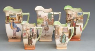 Five Royal Doulton Dickens Series Ware jugs, tallest 16cm