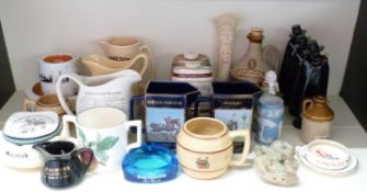 Collection of Wade and other whisky water jugs, retro Williams and Humbert sherry ashtrays, Wade
