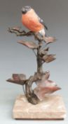 Albany Fine China, Worcester bronze and porcelain figure of a Bullfinch raised on a marble base, H