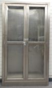 Industrial / shopfitting / haberdashery brushed or stainless steel glazed cabinet or bookcase with