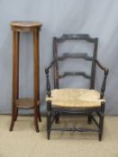 19th century rush seated chair and a jardiniere stand