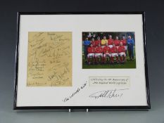 1966 England World Cup 40th anniversary team photograph and printed autograph card, signed to the
