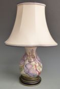 Moorcroft table lamp decorated with mauve flowers and foliage, with shade, H48cm