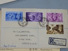 Five GB first day covers - 1948 Olympics, 1957 Parliamentary Conference, 1950 4d, 1954 11d and