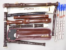 Collection of various recorders including Soprano, descant Alto/treble, an English Dulcet example
