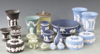 A collection of Wedgwood Jasperware ceramics including vases, pedestal bowl etc tallest 21cm