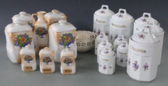 Two sets of French kitchen jars and other ceramics, tallest 18cm