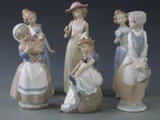 Six Nao figurines, girls with animals, horses etc, tallest 16cm
