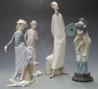 Four Lladro figures including doctor and geisha, tallest 40cm