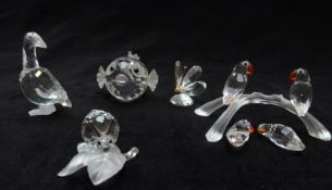 Three Swarovski Crystal cut glass animals comprising Snail on Vine Leaf 196501, Mini Butterfly 7667,