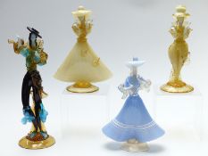 Four Murano glass figures with applied and gilt decoration, largest 36cm tall