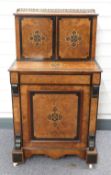 Victorian burr walnut, ebony and inlaid davenport with gilt gallery to top and two doors opening