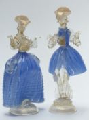 Pair of Murano glass figures in the zanfirico style, largest 27cm tall