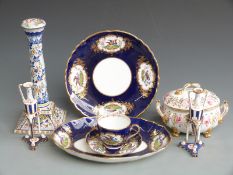 A collection of ceramics including early Derby lidded tureen, Copeland plates decorated with