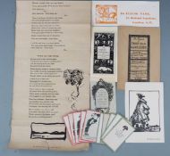 Claude Lovat Fraser collection including a (c1920s) Decorated Rhyme Sheet printed by Harold