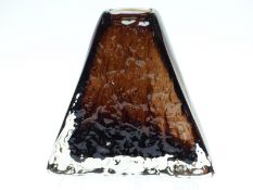 Geoffrey Baxter for Whitefriars Pyramid vase in cinnamon, pattern number 9674, 17.5cm tall.