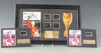 Three 1966 England World Cup limited edition film cell displays, each mounted with a photo signed by