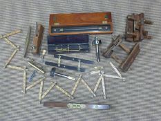 Quantity of vintage woodworking tools to include mortice gauges, planes, parallel rule, WWII