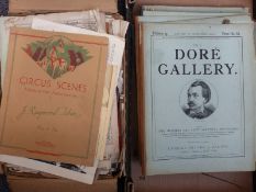 Nine Doré Gallery books of engravings, Millais engravings and a quantity of sheet music including
