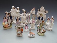 Large quantity of Staffordshire figures including Soldiers Return, early 19thC figure with hollow