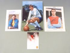 Four England World Cup 1966 signed photos comprising Bobby Charlton, Gordon Banks, Martin Peters and