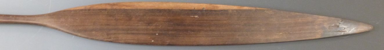 Hardwood ceremonial tribal spear with carved decoration, L99cm