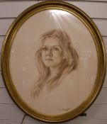 Four Jocelyn Galsworthy oval pastel portraits, each signed and dated 1983/4 to lower edge, maximum