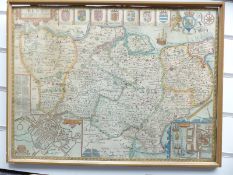 Reproduction John Speede coloured map of Kent With Her Cities and Earles described and observed,