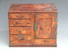 Japanese early 20thC inlaid parquetry cabinet with graduated drawers and two deep drawers behind