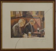 Set of four John Woodfull signed limited edition (376/750) Irish pub scene prints, each 15 x 20cm