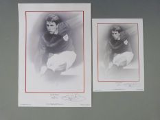 Two Stephen Doig Geoff Hurst signed prints, one 42 x 30cm, the other 30 x 20cm