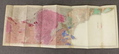 Geological map of Devon, circa Victorian or early 20th century, 66 x 183cm