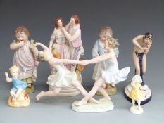 Wien figural group of two dancers, Royal Dux snake charmer, Worcester figures (no stamps) &