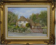 Marjorie Church three oils on board of village scenes comprising two of Buckland in the Moor and one