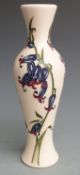 Moorcroft pedestal vase decorated with harebells or similar, dated 2009 and initialled to base LB