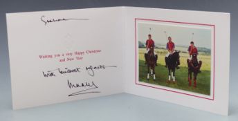 Prince Charles photographic Christmas card depicting Charles, William and Harry on polo ponies,