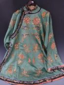 19thC Chinese embroidered silk coat with peony decoration highlighted in gold thread
