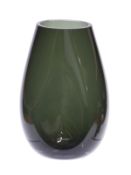 Mike Cripps for Whitefriars Pinched Soda vase, pattern no. 9631 in shadow green, 15cm tall.