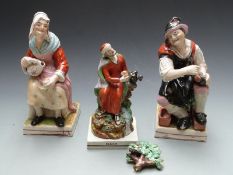 Pair of 19thC Staffordshire figures and another figure 'Elijah', tallest 31cm