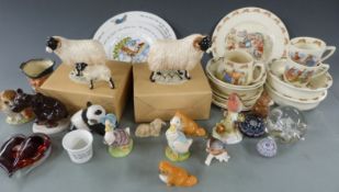 Royal Albert and Doulton Bunnykins nursery ware, Wedgwood, Lomonosov figure, Branksome china dogs,