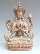 Hindu Bronze deity, probably Vasudhara, with coral and turquoise jewelling, H32cm