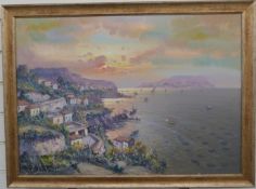 A De Nittis acrylic on canvas continental coastal scene, indistinctly signed lower left, 49 x 69cm