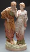 Large Czechoslovakian figure of Romeo and Juliet, impressed to base 11772, H56cm