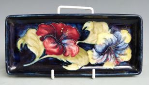 Moorcroft pen tray in Hibiscus pattern, length 20cm